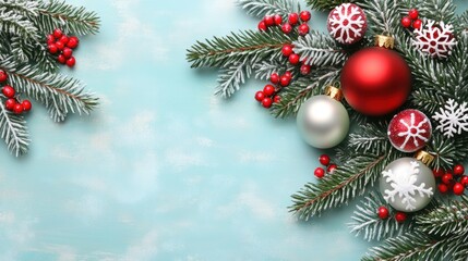 Festive Christmas Arrangement with Ornaments and Pine Branches