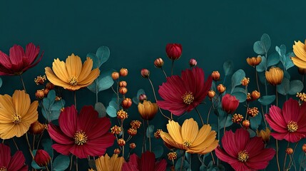 Colorful Floral Arrangement on Dark Green Background