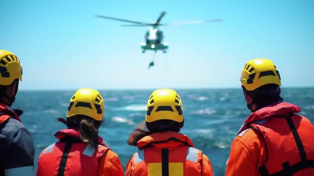 Rescue Team Awaits Helicopter: Maritime Search and Rescue