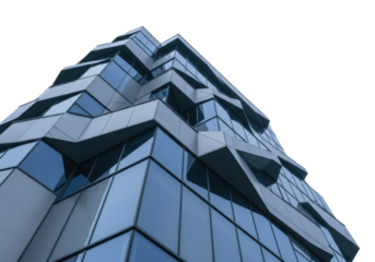 Isolated modern business architecture building with geometric glass and metal design elements