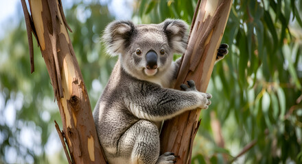 Obraz premium Koala in Eucalyptus Tree: A Native Australian Wildlife Encounter.