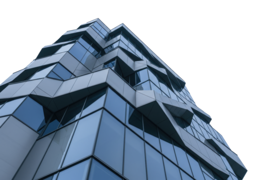 Isolated modern business architecture building with geometric glass and metal design elements