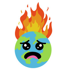 Illustration of Burning Earth With a Sad Face