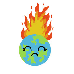 Illustration of Burning Earth With a Sad Face