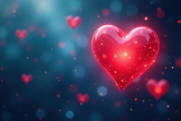 Glowing heart, azure background, bokeh effect, stars, photography, romance