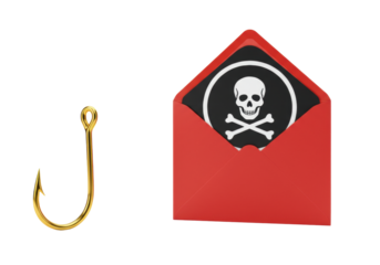 Isolated phishing attempt alert, email containing malicious code or software, concept of danger