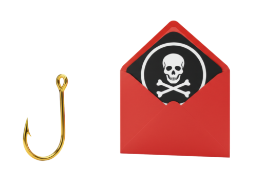 Isolated phishing attempt alert, email containing malicious code or software, concept of danger