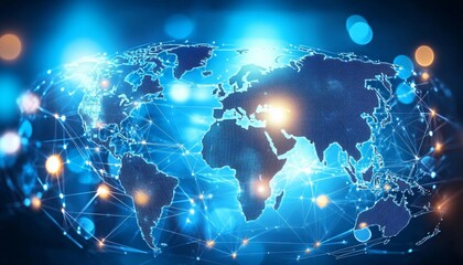 Global Networking Structure with Technology Featuring Earth Continents Map and Connection Visuals