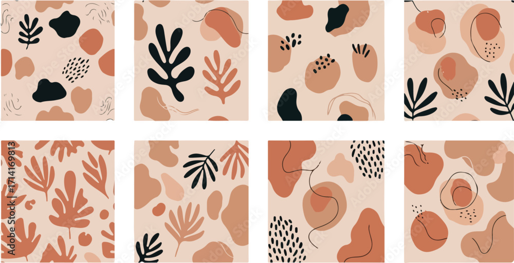 Poster abstract artistic seamless patterns in earthy tones with various geometric elements photo