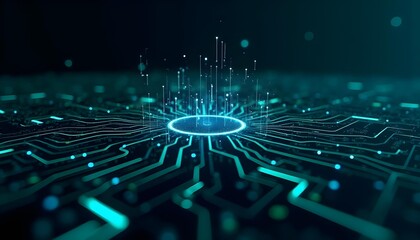 Futuristic digital circuit board with glowing blue and green lines, abstract tech pattern, high-tech vibe, seamless background .