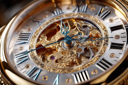 Close Up of Intricate Gold Pocket Watch Mechanism