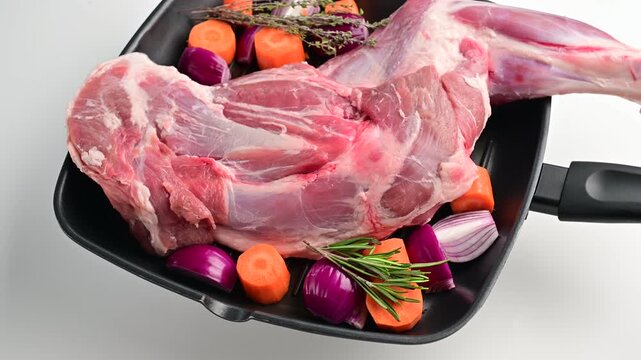 Fresh raw lamb shoulder, leg perfect for slow cooking or roasting to create a tender, flavorful meal.