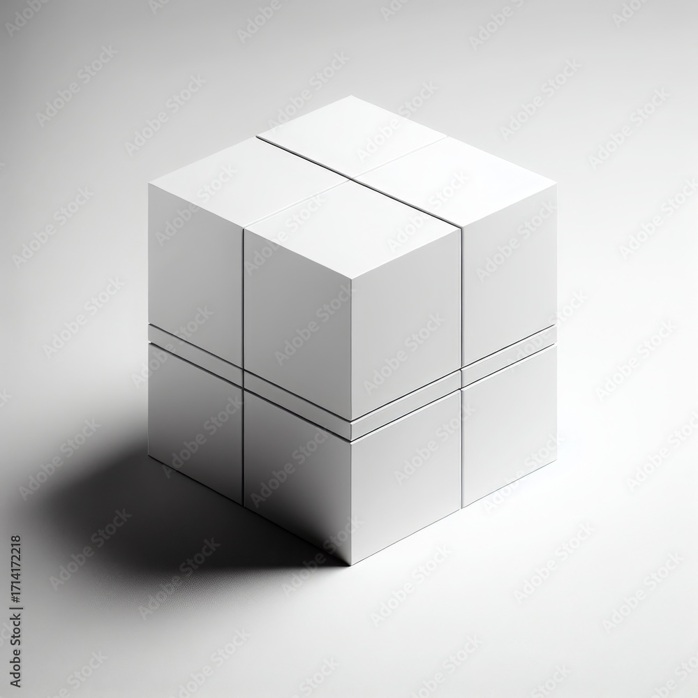 Poster white cube composed of smaller cubes on a light background. ideal for concepts, puzzles, and abstrac