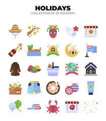 Collection of 25 unique holiday icons. A vibrant celebration of diverse festivities and cultural events worldwide!