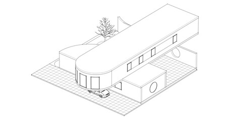 modern house architectural project sketch 3d illustration	
