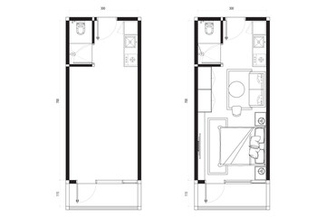 2 Collections Studio Apartment Floor Plan with Kitchenette. 9