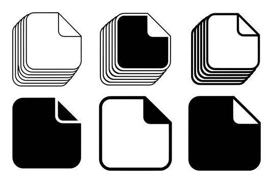 Stack of Paper Icons: Outline, Solid, and Single Sheet Variations