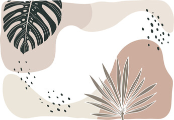 Abstract Illustration with Botanical Elements in Earthy Tones and White Background