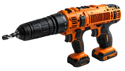 Orange cordless drill angled view