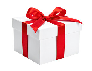 Fototapeta premium White gift box with red ribbon