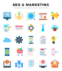 Set of Flat SEO & MARKETING Icons. Flat art icon. Vector illustration