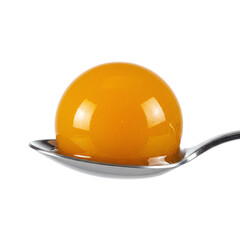 Translucent Molecular Gastronomy Sphere on a Silver Spoon