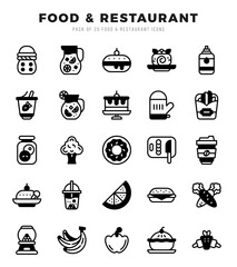 Set of Food and Restaurant icons in Lineal Filled style. Lineal Filled Icons symbol collection.