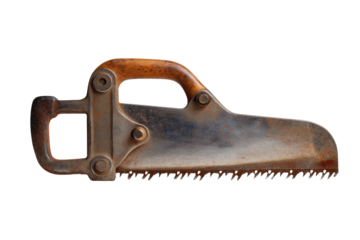 Vintage Hand Saw with Blade Guard, Isolated on Black