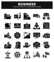 Collection of 25 Business Icons: Finance. E-commerce. Marketing. and More