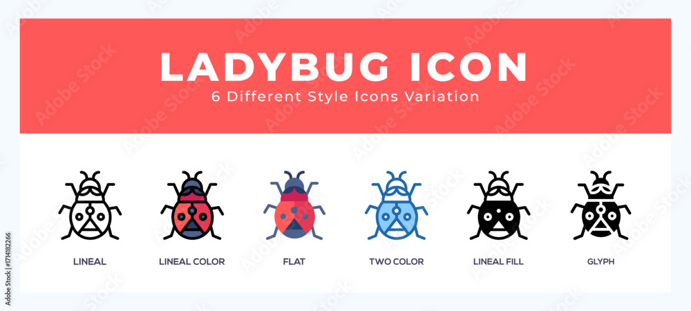 Poster ladybug icon set with different styles. design elements for logo. vector illustration.