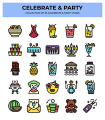Celebrate & Party. Collection of 25 Colorful Icons