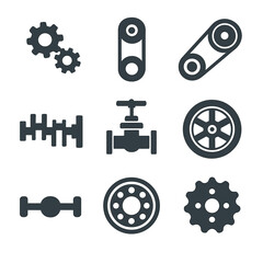 Industrial machinery icons set on a metallic gradient background