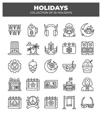 Collection of 25 Holidays. Icons for Seasonal Events and Celebrations