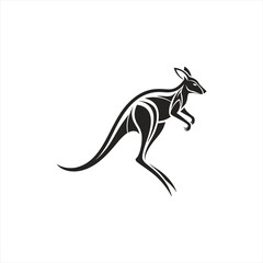 Obraz premium Stylized black kangaroo leaping with tribal design elements