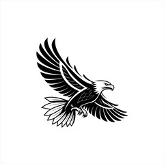 Majestic eagle in flight black and white illustration