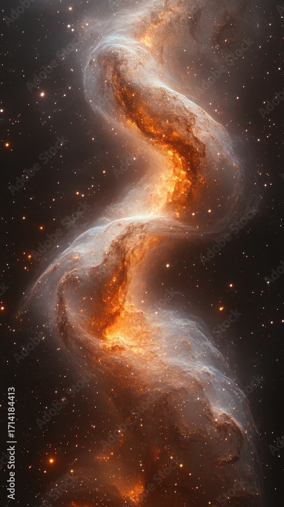 Poster cosmic spiral of glowing gas and dust in a distant galaxy captured in deep space