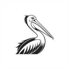 Stylized black and white pelican illustration