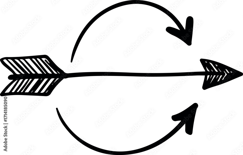 Poster illustration of an arrow with circular arrows suggesting repeated process on white background