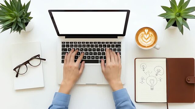 Person typing on laptop at clean desk