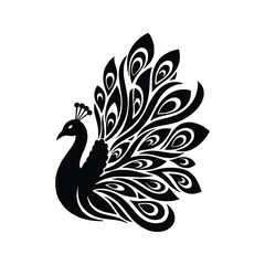 Elegant Peacock Silhouette with Ornate Feathers.