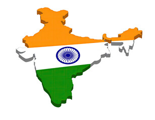 A 3D map of India, shaped like the country's outline, with its national flag design incorporated