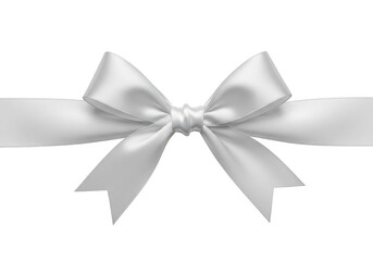 A white satin ribbon tied into a bow, isolated on transparent background