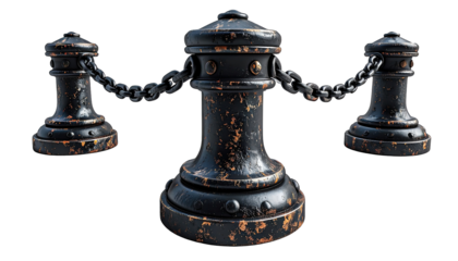 Ornate metal bollards linked by chains