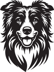 Border Collie Dog Vector Illustration, Black and White Silhouette, Pet Animal Design