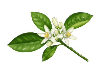 Obraz premium Orange blossom branch with flowers and leaves, isolated on transparent background