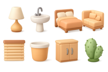 Cozy 3d interior collection with furniture and home decor elements