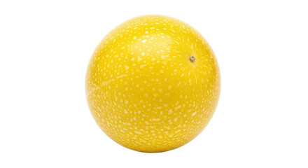 Isolated yellow passion fruit with many white speckles, studio shot, close up, healthy food