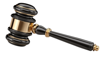 A detailed view of a black and gold gavel, symbolizing justice and law