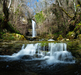 Landscape in the area surrounding the Cascada de las Pisas and the village of Villab&aacute;scones de Bezana. Valdebezana Valley, in the Merindades region. Province of Burgos, Castile and Le&oacute;n, Spain. Europe