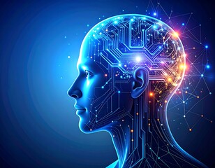 AI brain profile, futuristic technology
